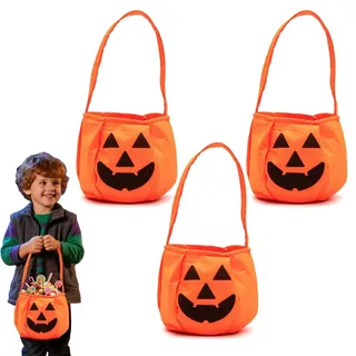 ZWWOGE 3 Stücke Halloween Kürbis Süßigkeiten Tüte, Tasche Kinder Beutel Süßigkeit, Halloween Subigkeiten Tasche für Kinder,Trick or Treat Taschen Vliesstoffe Süßigkeiten Taschen Kürbis Eimer