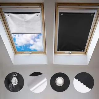 Johgee Dachfenster Rollo Thermo Sonnenschutz Silberbeschichtung Verdunkelungsrollo für VELUX Dachfenster GGU GGL GPU GPL GHU GHL GTU GTL GXU GXL (ohne Bohren mit Saugnäpfen,Größe 92x118cm)