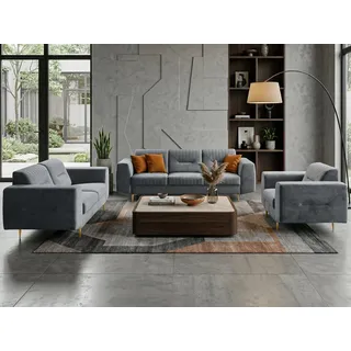 Beautysofa Polstergarnitur im modernen Stil auf hohen Metallbeinen VENEZIA, (Sessel + 2-Sitzer Sofa + 3-Sitzer Sofa im modernes Design), mit Metallbeine, Couchgarnituren aus Velours oder Chenille grau