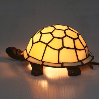 HKLY Europäische Kreative Bunte Schildkröte Tischlampe Kinderlampe Nachtlicht Tiffany Glas Metall Schreibtischlampe E14 Dekoration Bettleuchte Schildkröte Lampe Für Kinderzimmer Schlafzimmer,Beige