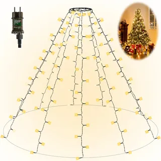 Gresonic-2m 280 Led-Cluster-Lichterkette-Strombetrieb Deko für Innen Außen Garten Weihnachtsbaum Hochzeit (Warmweiss Timer mit Ring, 280LED 8 Stränge)