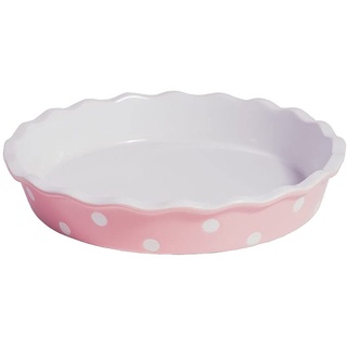 Isabelle Rose - IR5524 - Tarte/Quiche Form - Keramik - rosa mit weißen Punkten