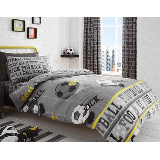 Bedlam - Fußball – Kinder-Bettbezug-Set | Einzelbettgröße | grau & gelb Bettwäsche