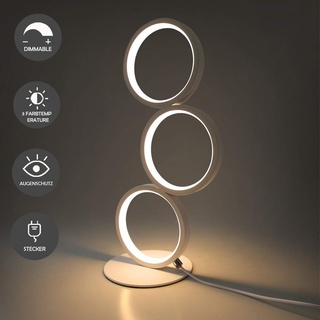 ZMH LED Tischlampe Dimmbar Modern Nachttischlampe Weiß Schreibtischlampe in Ringform aus Aluminium