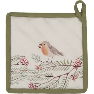 Ofenlappen Topflappen ROBIN VOGEL beige/grün Baumwolle gefüttert Küche