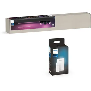 Philips Hue Smarte LED-Leuchte Bundle White & Color Ambiance Centris 3er Spot schwarz, Abschaltautomatik, Bluetooth, CCT - über Fernbedienung, Dimmer, Dimmfunktion, Farbsteuerung, Farbwechsel, Fernbedienung, Infrarot inkl., Leuchtdauer einstellbar, Memoryfunktion, Nachtlichtfunktion, RGB, Smart Home, Timerfunktion, dimmbar über Fernbedienung, erweiterbar, mehrere Helligkeitsstufen, LED wechselbar, RGB, inkl. Philips Hue Dimmschalter schwarz