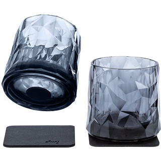silwy® Hightech-Kunststoff-Magnet-Gläser inkl. Metall-Nano-Gel-Pads – rutschfeste Campinggläser, Boot- und Yachtzubehör (Tumbler // Grey // 0,25 l)