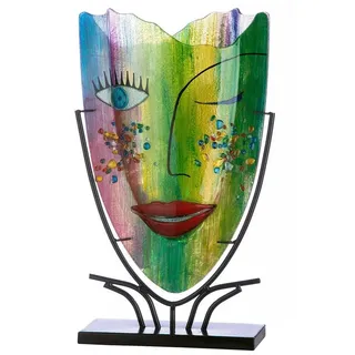 GILDE Dekovase AMOUR Vase - mehrfarbig - Glas - H. 49cm x T. 10cm x B. 29cm - Deko (1 Stück), Glasvase mit Gesichtsmotiv - Flache, ovale Blumenvase für Tischdeko grün