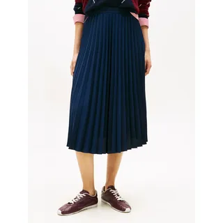 Plisseerock TOMMY HILFIGER "FLUID PLEATED PULL ON MIDI SKIRT", Damen, Gr. 44, schwarz night navy, Web, Obermaterial: 100% Polyester, unifarben, regular fit wadenlang, Röcke