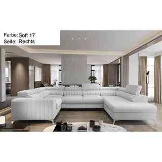 Lukas Möbel Wohnlandschaft Wohnlandschaft Linus mit Schlaffunktion Bettkasten XXL-Sofa in U-Form, mit verstellbaren Kopfstützen weiß