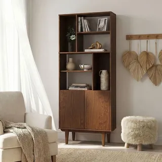 Wohnzimmerschrank SIMONA mit offenen Fächern, kastanien farben – modernes Holzregal skandinavisches Design mit Türen und Stauraum Wohnzimmer Re... - Braun