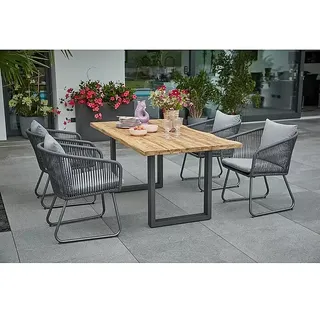 Sunfun Maja Gartenmöbel-Set  (6 -tlg., Baumkante/U-Gestell, Teak/Edelstahl/Kunststofffaser-Schnüre, Teak/Grau)