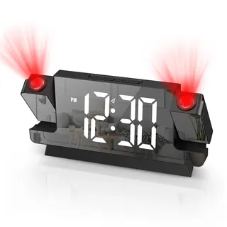 Ankilo Projektionswecker, Nachttisch mit Zeit- und Temperaturprojektionen, 180° drehbarer Projektor, USB-Aufladung, 12/24 Stunden, Schlummerfunktion, lauter Wecker, Projektoruhr für Schlafzimmer