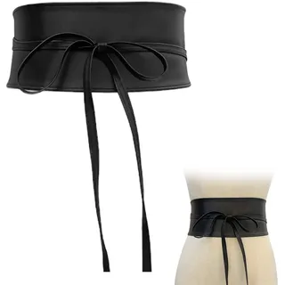 Bindegürtel Damen,Breiter Gürtel für Kleid,Taillengürtel Damen Breit,Faux Leder Geschnürt Ziergürtel,Stilvoller Gürtel Wickelgürtel zum Selbstbinden Figurformender gürtel für Schöne Mädchen (Schwarz) - Einheitsgröße