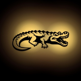 Krokodil Wanddeko mit LED Lampe Deko Beleuchtung, DIY Alligator Figur aus MDF Holz, Dekoration für Wohnzimmer, Schlafzimmer und Kinderzimmer, Geschenk zum einfachen selbstbau