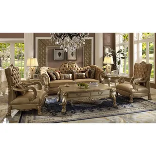 JVmoebel Polstergarnitur Elegante Sofa Garnitur in edlem Braun mit Chesterfield-Knöpfen, (Set, 3-tlg., 3+2 Sitzer+Couchtisch), Made in Europa beige