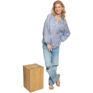 Emily Van Den Bergh Blusenshirt blau,Casual,Baumwolle,Floral,V-Ausschnitt,Lang,Casual Fit blau 42