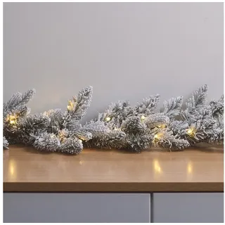Lights4fun LED-Girlande 1,5m Weihnachtsgirlande mit Schnee beleuchtet