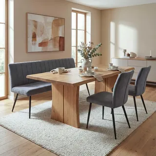Mendler Esszimmer-Set HWC-K16, 2er-Set Stuhl+Sitzbank Esszimmergruppe Sitzgruppe Esszimmergarnitur, Samt Metall - dunkelgrau