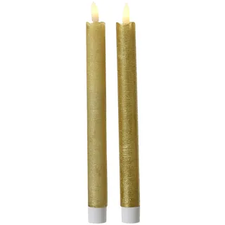Lumineo 2 LED Kerzen mit Timerfunktion 24cm Wachs - Echtwachskerzen flackernde Flamme Kerzen batteriebetrieben Wachskerzen Stabkerzen Rustik Gold Warmweiß