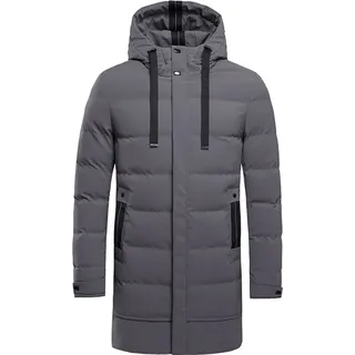Wintermantel Herren - Steppjacke Herren Lang Daunenjacke mit Taschen Knielang Kapuzenjacke Winterjacke Slim Fit Dicke Outdoorjacke Winter Warm Mant... - Grau - 3XL