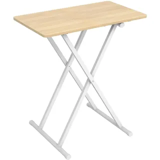 HOOBRO Beistelltisch Klappbar, Kleiner tabletttisch, verstellbare Höhe Klapptische, 60 x 40 x 60 cm, TV Tray, Tablett Tisch, Snack Tisch, Weiß EWW16BZ01