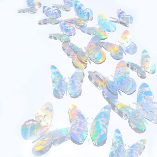 24 Stück 3D Schmetterling Dekorationen Holographische Silber Schmetterling Wanddekoration Aufkleber Party, Wanddekorationen Kuchen Dekor für Kinder Baby Schlafzimmer Dekor (Schimmerndes Silber)