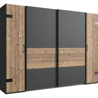 Kleiderschrank WIMEX "Stockholm, rustikale Optik im Industrial Design, Made in Germany", braun (graphitfarben, edeltannenfarben), B:270cm H:210cm T:65cm, Schränke, Kleiderschrank, 270x65x210cm, viel Stauraum durch 2 Kleiderstangen und 10 Einlegeböden