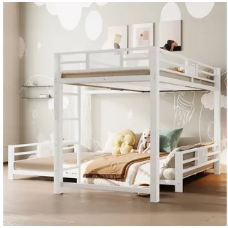 HAUSS SPOLE Etagenbett L-Form 90x200+140x200 Metallbett Hochbett Schutzgitter mit Matratze