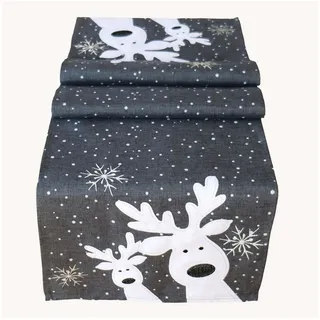 texpot Tischdecke Tischläufer Stickerei lustiger Elch Winter Weihnachten Deko (1-tlg) grau Rechteckig | 40 cm x 140 cm