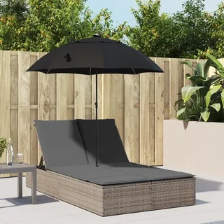 KKHOMEI Doppel Sonnenliege für 2 Personen Rückenlehne Verstellbar & Schirm Doppelliege Outdoor Sonnenbett Gartenbett Outdoor Bett Garten Relaxliege Lounge Liege Rattanliege