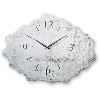 Kreative Feder Designer-Wanduhr aus Stein (Beton) mit flüsterleisem Uhrwerk - Marmor Optik weiß (leises Funkuhrwerk)