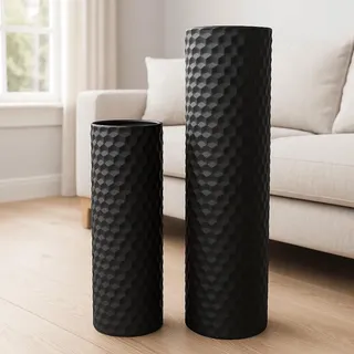 Leewadee Große Bodenvasen im 2er Set 60/47 cm - Hohe Metall Deko Vasen in Schwarz für Wohnzimmer Dekoration