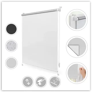Lichtblick RKS.080.150.01 Verdunkelungsrollo Thermo-Rollo Klemmfix ohne Bohren mit Seitenverspannung Sichtschutz Hitzeschutzrollo Weiß, 80 cm x 150 cm (B x L)