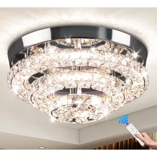 Cainjiazh 11.8" Moderne Kristall-Kronleuchter LED-Kristall-Deckenleuchte Flush Mount Decke Kronleuchter Licht Kronleuchter für Esszimmer Flur Drei-Etagen dimmbar mit Fernbedienung
