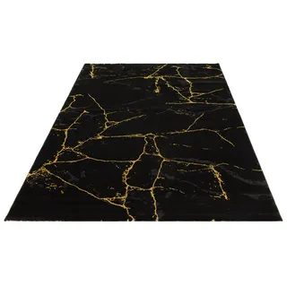 Teppich LEONIQUE "Juliet" Teppiche Gr. B/L: 140 cm x 200 cm, 12 mm, 1 St., schwarz (black, gold) Esszimmerteppiche modernes Marmor-Design, Kurzflor, pflegeleicht, weich Bestseller