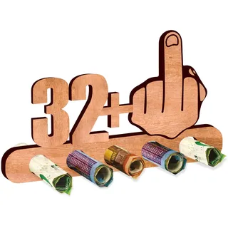 KIWISTAR UG - Mannfinger - Geldgeschenk - Mittelfinger 32 + 1 Geschenk zum 33. Geburtstag - Jubiläum - Kind - Hochzeit - Party - lustige Geschenke aus Holz Frau & Mann