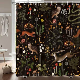 Rustikaler Duschvorhang mit Feen-Motiv, Boho, niedlich, lustig, Gothic, Vintage, Pilze, Wald, Wildtiere, Schmetterling, Duschvorhang für Badezimmer, wasserdichter Stoff, Badezimmer-Vorhang-Set mit