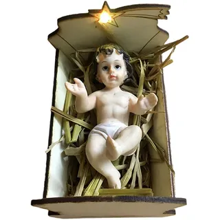 Tubayia Baby Nativity Statue Jesus Christkind Jesuskind Stroh Holzkrippe Krippenfiguren (Säugling in der Krippe)