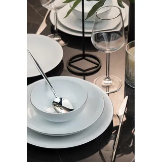Elegantes 24-teiliges Speiseservice, 100% Porzellan, Weiß & Silber | Inklusive Servierteller, Schüsseln & Dessertteller | Perfekt für besondere Anlässe