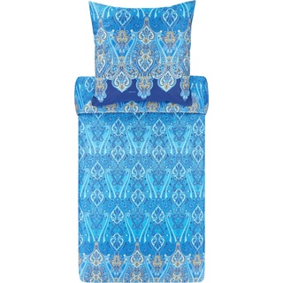 Bassetti RAGUSA Bettwäsche + 1 Kissenhülle aus 100% Baumwollsatin in der Farbe Blau B1, Maße: 135x200 + 1 K 80x80 cm - 9321841