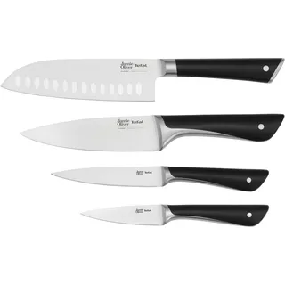 Messer-Set TEFAL "K267S4 Jamie Oliver" Kochmesser-Sets grau (schwarz, edelstahlfarben) Küchenmesser-Sets hohe Leistung, unverwechselbares Design, widerstandsfähiglanglebig