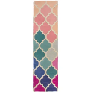 Läufer »Rosella«, rechteckig, 100% Wolle, mehrfarbig, Ornamente, mit Hoch-Tief-Effekt, Teppichläufer, 96671429-0 pink/blau 10 mm
