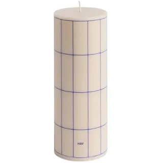 Hay Column Stumpenkerze Medium Off-White with blue grid check
