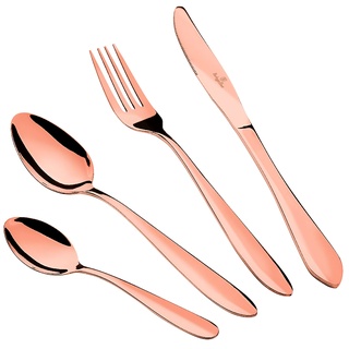 Berlinger Haus Rose Gold Mirror Besteck Gold Komplett 24-teilig Edelstahl Besteck Set 6 Personen Camping Gastronomie Glänzende Oberfläche Modernes und elegantes Design Rosegold