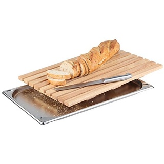 GN 1/1 Brotschneidebrett - Set, aus Holz (Schneidebrett) & Edelstahl (Untersatz/Behälter) | SUN