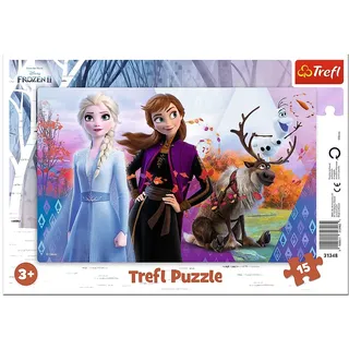 Trefl, Puzzle, Rahmenpuzzle mit Unterlage, 15 Teile, Magische Welt von Anna und ELSA, für Kinder ab 3 Jahren
