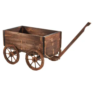 Kobolo Holzwagen Jakob | 69x40x70 cm | braun | rustikaler Pflanzwagen aus Tannenholz mit Griff & Rädern | dekorativer Leiterwagen als Blumenwagen, Pflanzschubkarre oder Gartendeko im Landhaus Look
