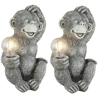 GLOBO LIGHTING LED Solarleuchte 2er Set Solarlampen Affe, Höhe 27,5cm, LED fest integriert, warmweiß, ausgefallene Solarbeleuchtung für Garten-tisch & Balkon Affenlampe grau