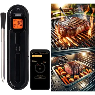 Rosenstein & Söhne Grillthermometer App: Kabelloses smartes Fleisch-, Braten- & Grill-Thermometer, BT 5, App (Kochofen-Grillthermometer, Fleischthermometer kabellos, Topf)